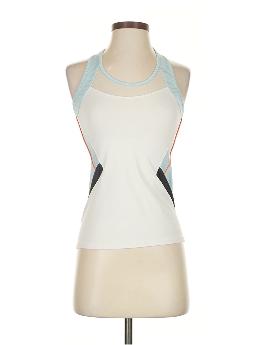 Lucky in Love White & Light Blue Racerback Tank with Coral Trim